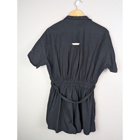Free People Shirt Womens Small Black Short Sleeve Button Belted Tunic Cotton Top - Picture 2 of 10